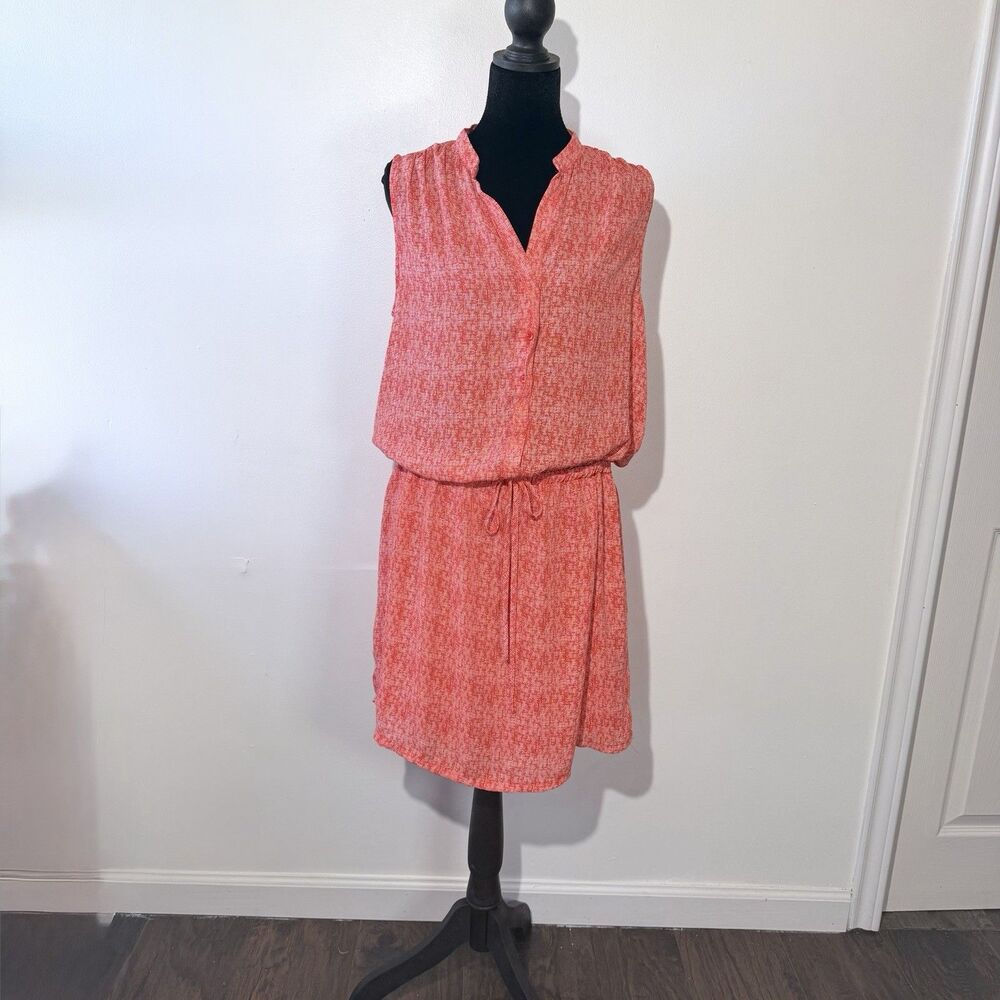 Hilary Radley Poppy Orange Sleeveless Drawstring Waist Shirt Dress Size 8